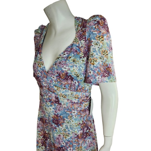 Floret Studios Floral Print Empire Waist Maxi Dress Women's XL Puff Sleeve - Picture 5 of 16